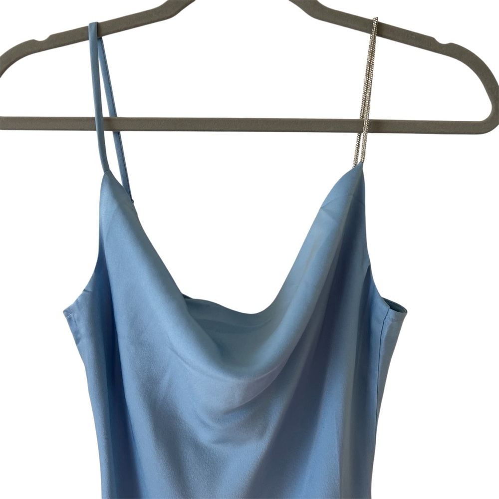 NWT RtA Satin Cowl Neck Slip Mini Dress Rhinestone Strap Blue Small - Picture 7 of 16